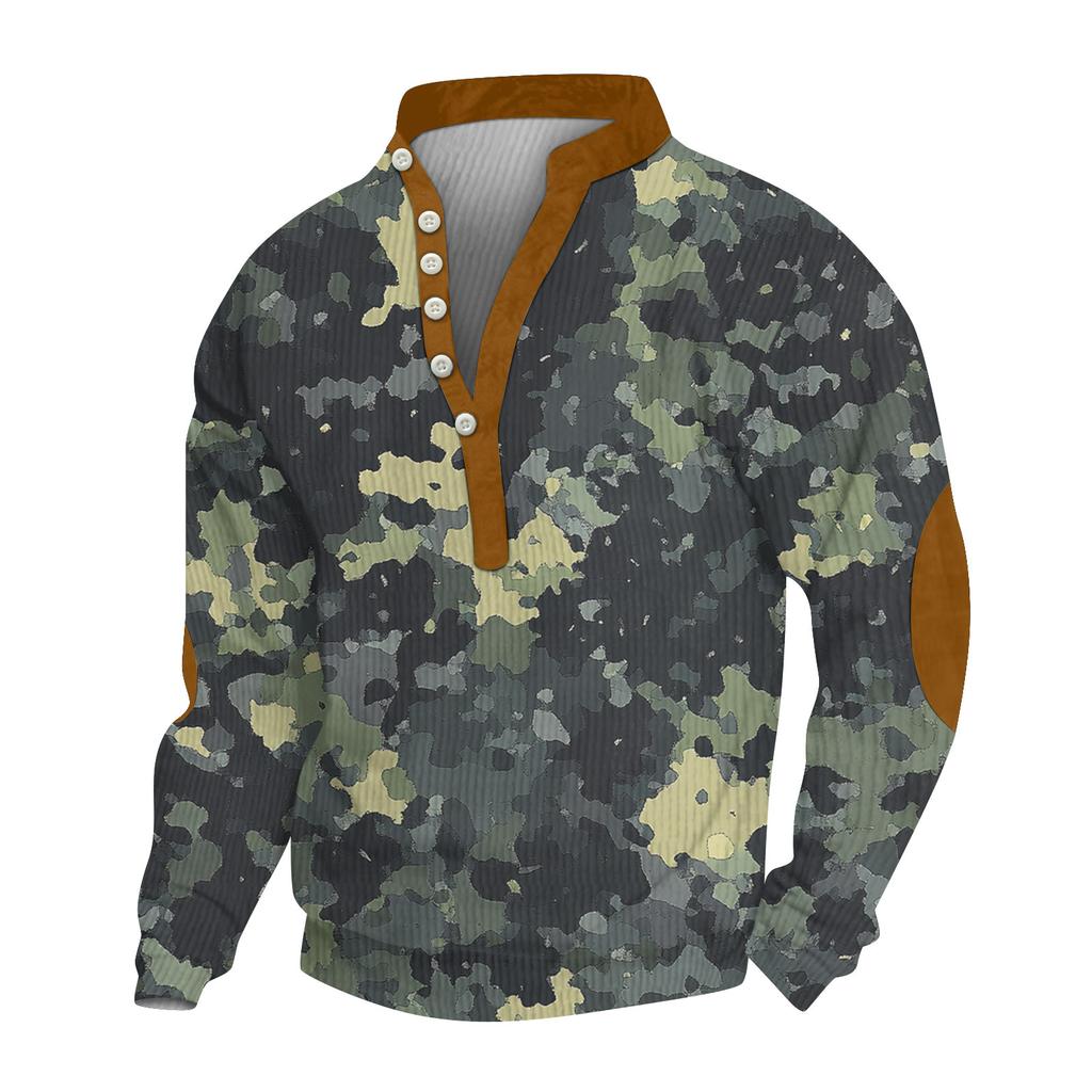 Herren Print Plüsch Warmer Mantel Fleece Pullover Freizeitjacke Tasche Pullover Wintermantel