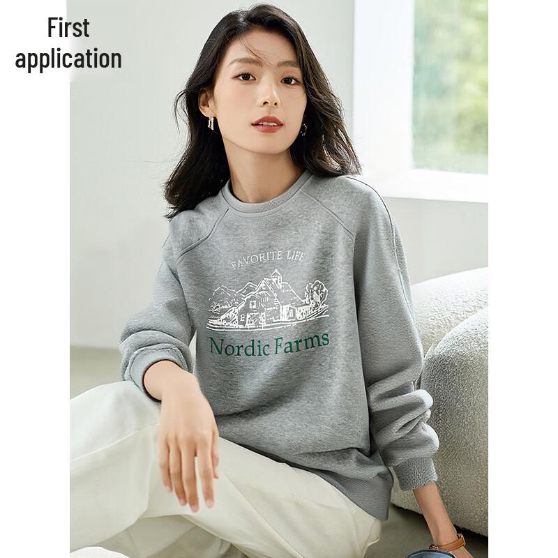 Chushen Damen Locker Geschnittenes Langarm-Sweatshirt mit Print