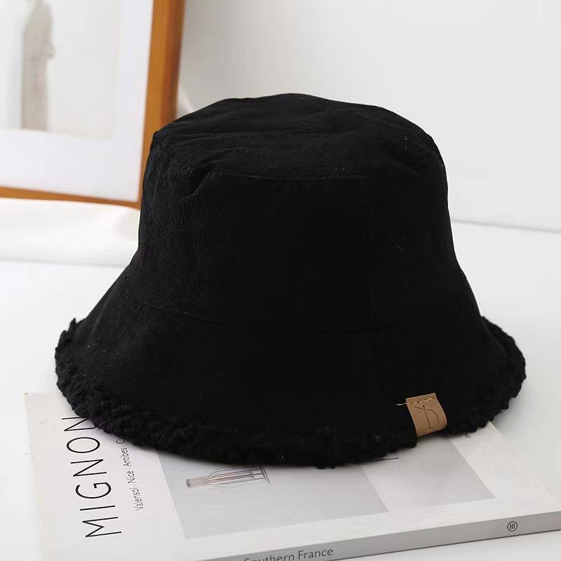 Women's PVC Lamb Fleece Double-Sided Fisherman Bucket Hat Autumn Winter Thickened Warm Windproof 6-Panel