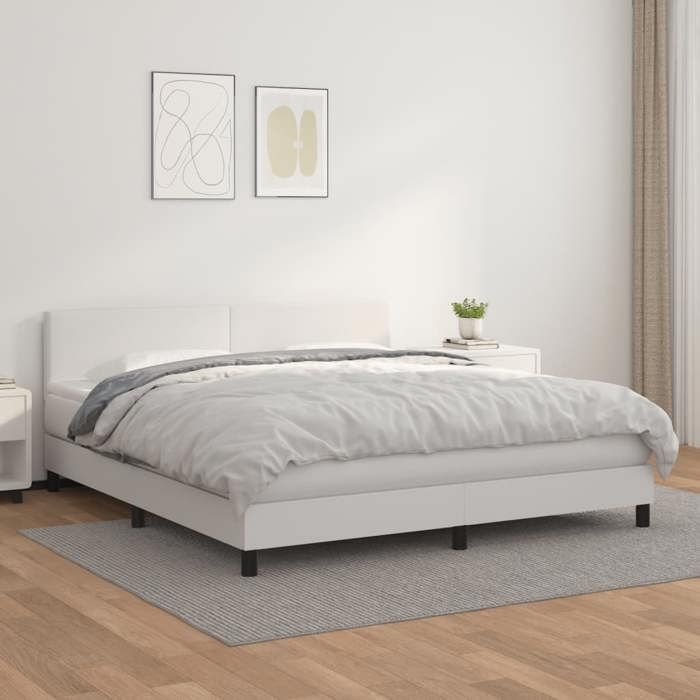 Maison Exclusive - Sommier à lattes de lit avec matelas Blanc 180x200cm Similicuir
