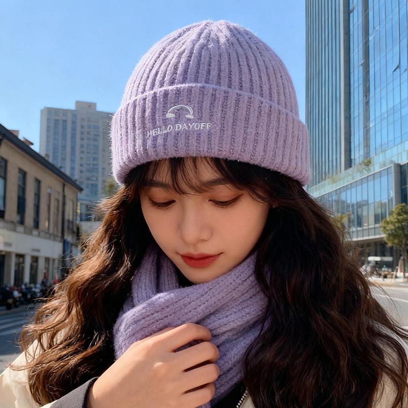 Knit Hat Women Autumn Winter Fashion Letter Embroidery Warm Beanie For Casual Wear