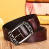 Pulaiteqi Vintage Leather Belt For Women With Round Buckle Elegant Two Layer Cowhide Accessory