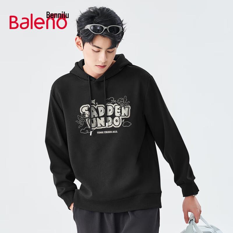 Baleno Men's American Style Letter Print Heavyweight Hooded Sweatshirt
