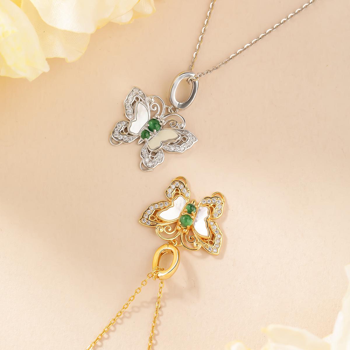 S925 Silver Butterfly Necklace Natural Jade Silver Inlaid White Fritillaria Exquisite Multi functional Clavicular Chain Jewelry 925 silver
