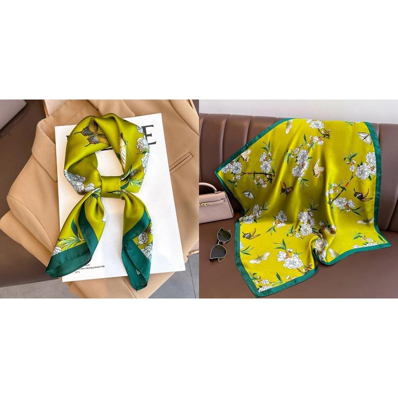 Lenço Quadrado de Seda Estampa Floral de Luxo Mulheres Lenço de Cetim Macio Faixa de Cabelo Lenço de Pescoço Cabeça Hijab Senhora Faixa de Cabelo Foulard Fita de Bolsa