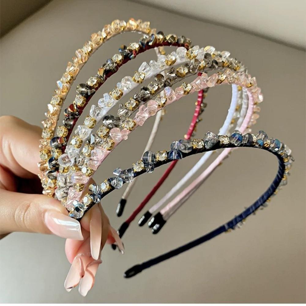 3pcs random color beaded thin headbands, elegant and shiny style, sparkling headbands, suitable for daily wear