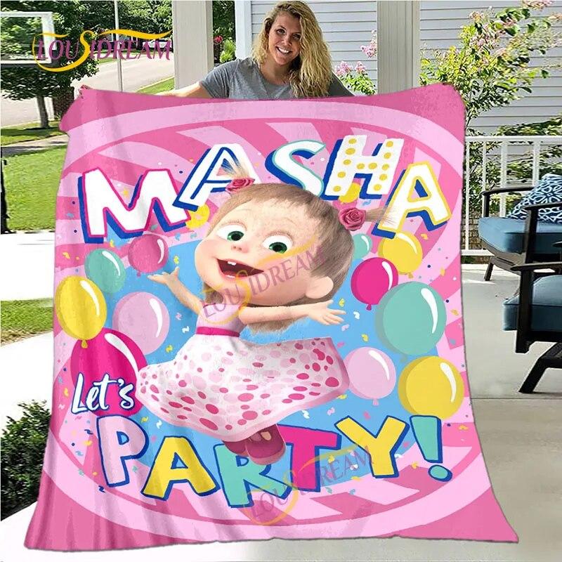 

Fun Portable Cartoon Blanket Soft Four Seasons Lightweight Mashas and Bear Blanket for Gift All Seasons