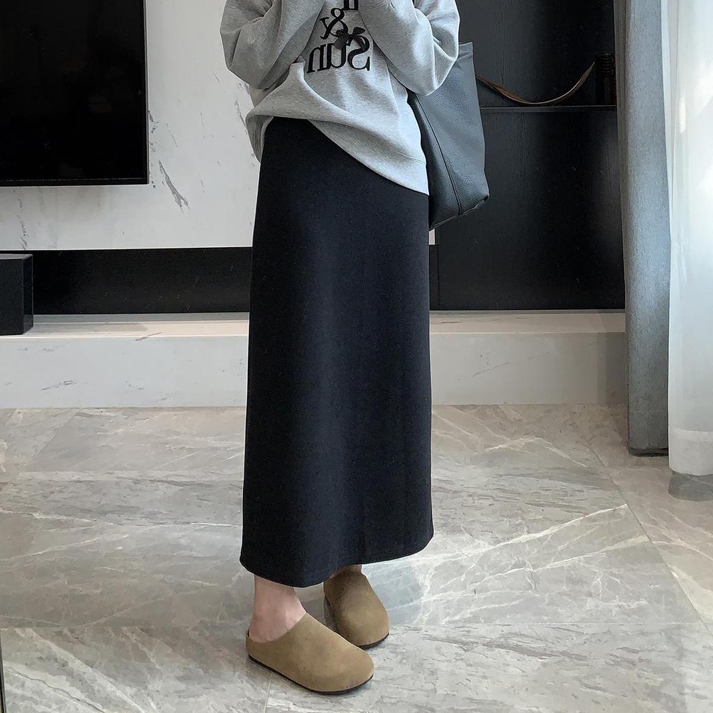 Spring Arrives Early: 2024 A/W Korean High Waist Wool-Blend Slit Midi Skirt
