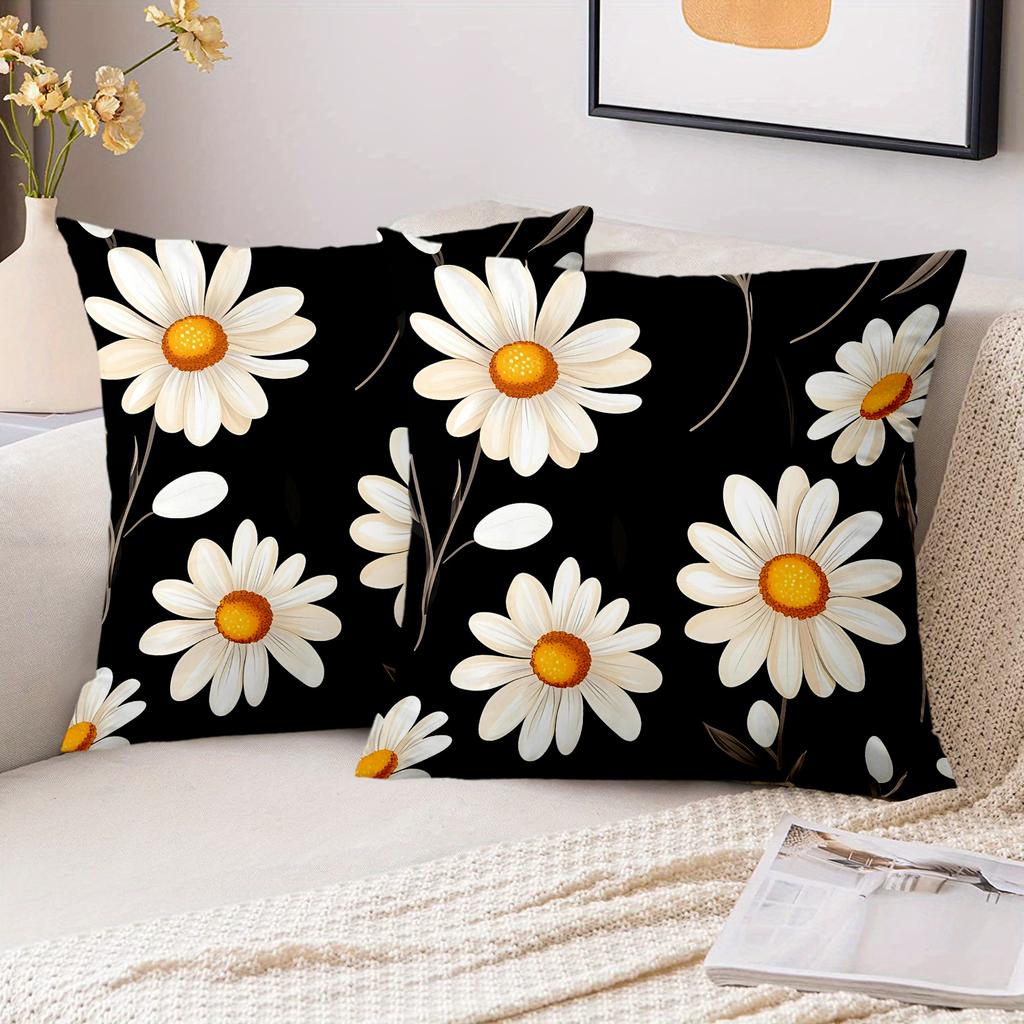 1 Pieces Vintage Black Daisy Floral Throw Pillow Covers Pattern Cushion Cover Suitable For Sofa Bedroom Car Pillow Cover