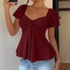 Summer 2026 TUME V-neck Drawstring Short-Sleeve Women's T-shirt