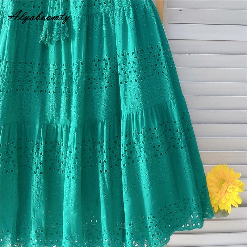 Spring Summer Women Sweet Skirt High Waist Purple Green Drawstring Tassel Skirts Hollow Out Elegant Ladies' Chic Skirts