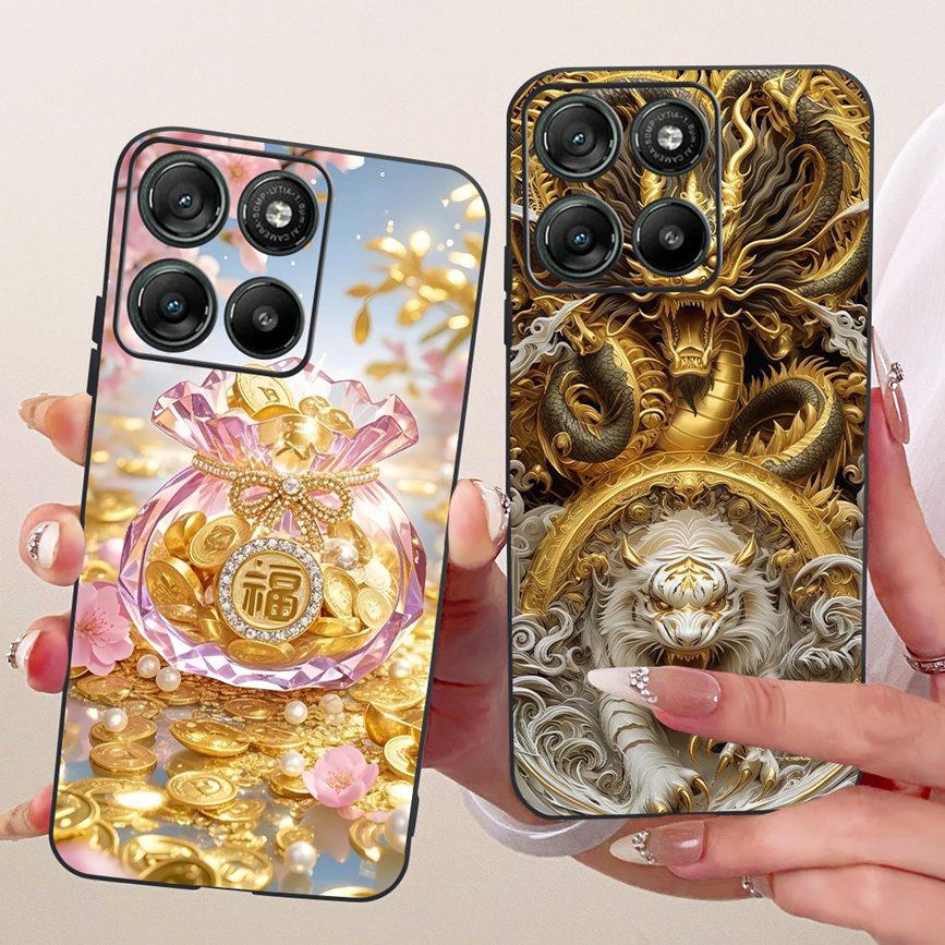 Etui do Motorola Moto G17 Power G15 Power MotoG15 Miękki Czarny Silikonowy Pokrowiec Malowanie Kwiatowe Motyl Smok Kot Funda