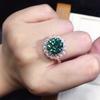 Set With Imitation Maldives Blue-Green Mozzarella Diamond Ring, Fire-Colored Sparkling Luxury Open Ring