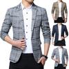 Fashion Men Plaid Lapel Slim Fit Blazer Jacket Coat One Button Business