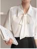Women's Professional Chiffon Bow Shirt - Long Sleeve White Formal Top for Workplace and Interview
