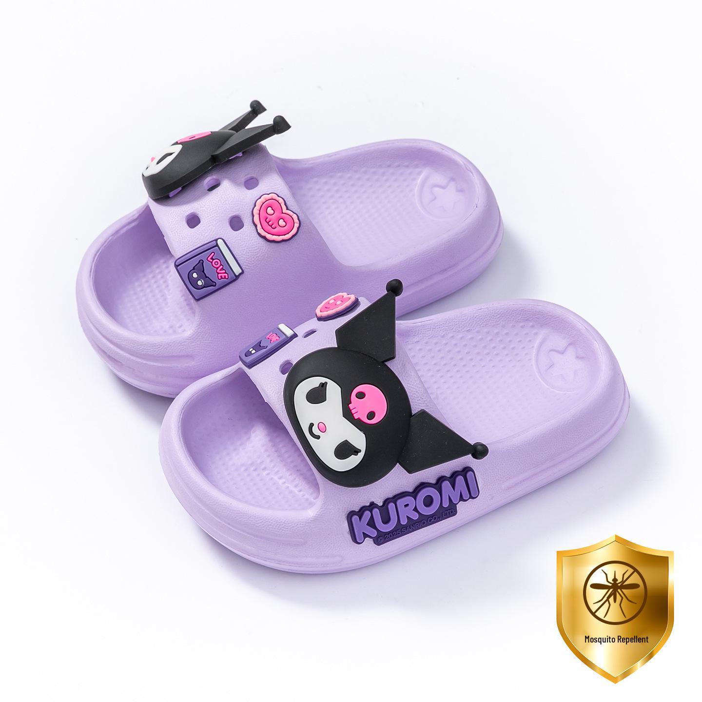 

Нескользящие летние тапочки Sanrio Kuromi для девочек постарше - Внутренние плоские сандалии с защитой от комаров 170mm