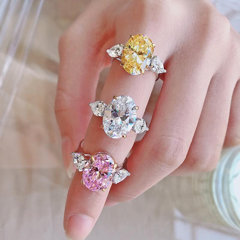 Xiancan Jewelry 2023 Sparkling 10-Carat High Carbon Oval Diamond Ring In 925 Silver