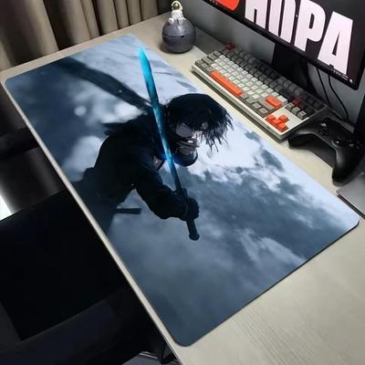 Dark Sword Anime Mouse Pad Large Gaming Desk Mat Blue Light Samurai Computer Keyboard Pad Anti-slip PC Gamer Accessories