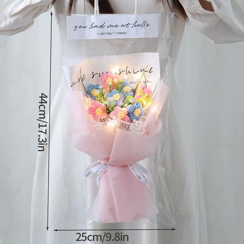 Crochet Flower Lighting Flower Bouquet Handmade Woven Flowers Knitted Graduation Bouquet Wedding Party Bouquet Gift