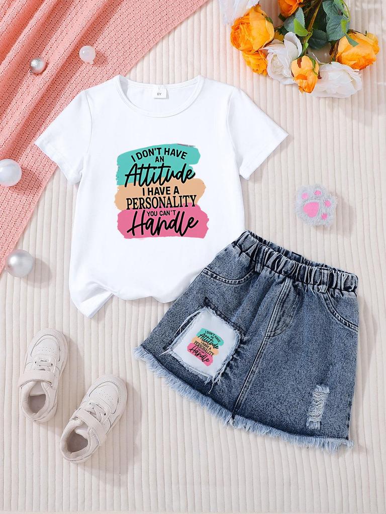 Girls' Casual Denim Skirt Sets - Stylish Children's Clothing Set