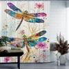 Waterproof 12 Hooks Dragonfly Pattern Shower Curtain, Machine Washable One Piece For Room Home Hotel Bathroom