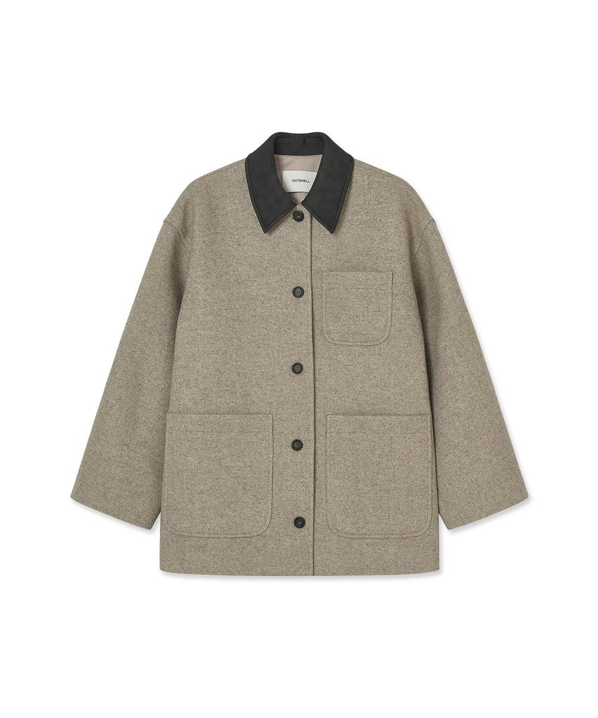 Outshell Twill Wool Half Coat Oatmeal