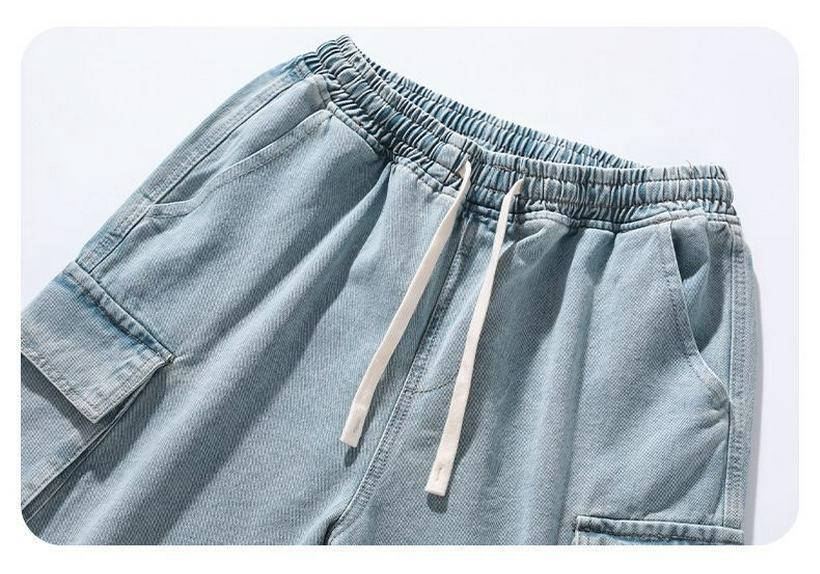 Men's Casual American-Style Denim Cargo Shorts - Summer Lightweight, Loose, Straight-Leg Design