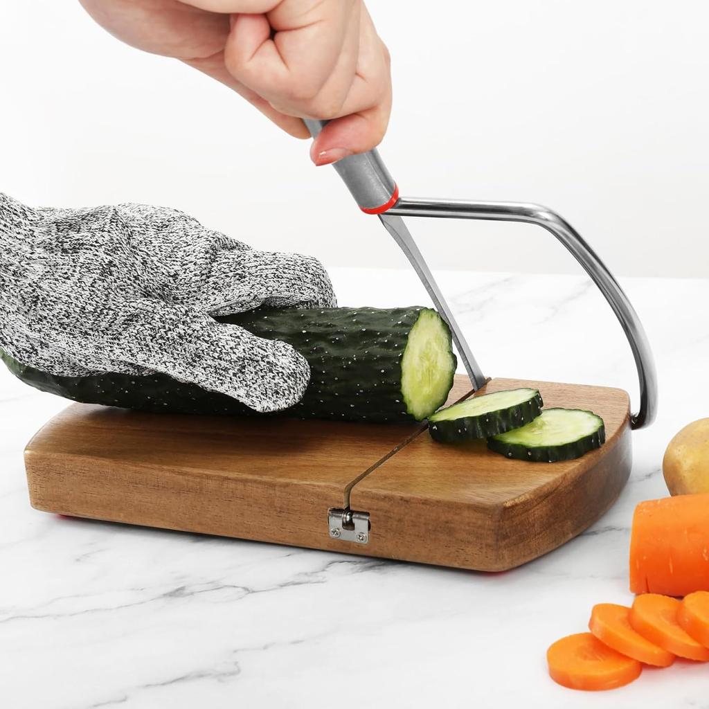 Multipurpose Cheese Slicer Cutter, Acacia Wood Cheese Slicers Board with Blade for Block Cheese, Effortless Slicing, Guillotine Sausage Ham Biltong