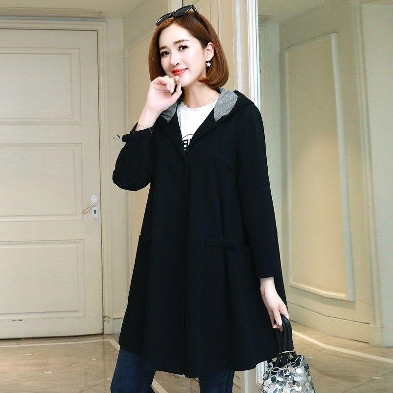 Frühling und Herbst Große Größe Damenbekleidung Langarm Warme Windjacke Großer Wollmantel