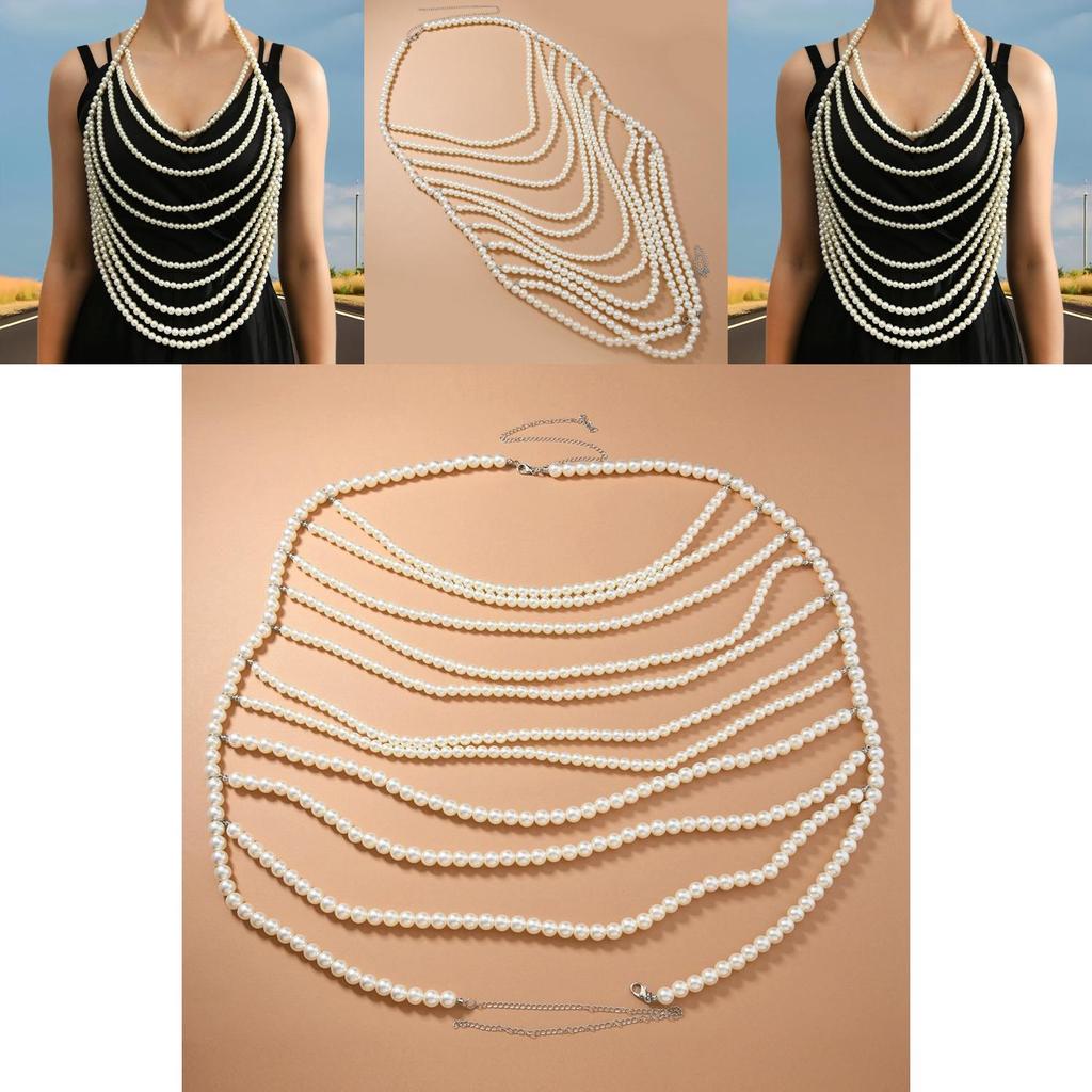 Minimalist Body Jewelry With Multiple Pearl Layers For Summer Wear