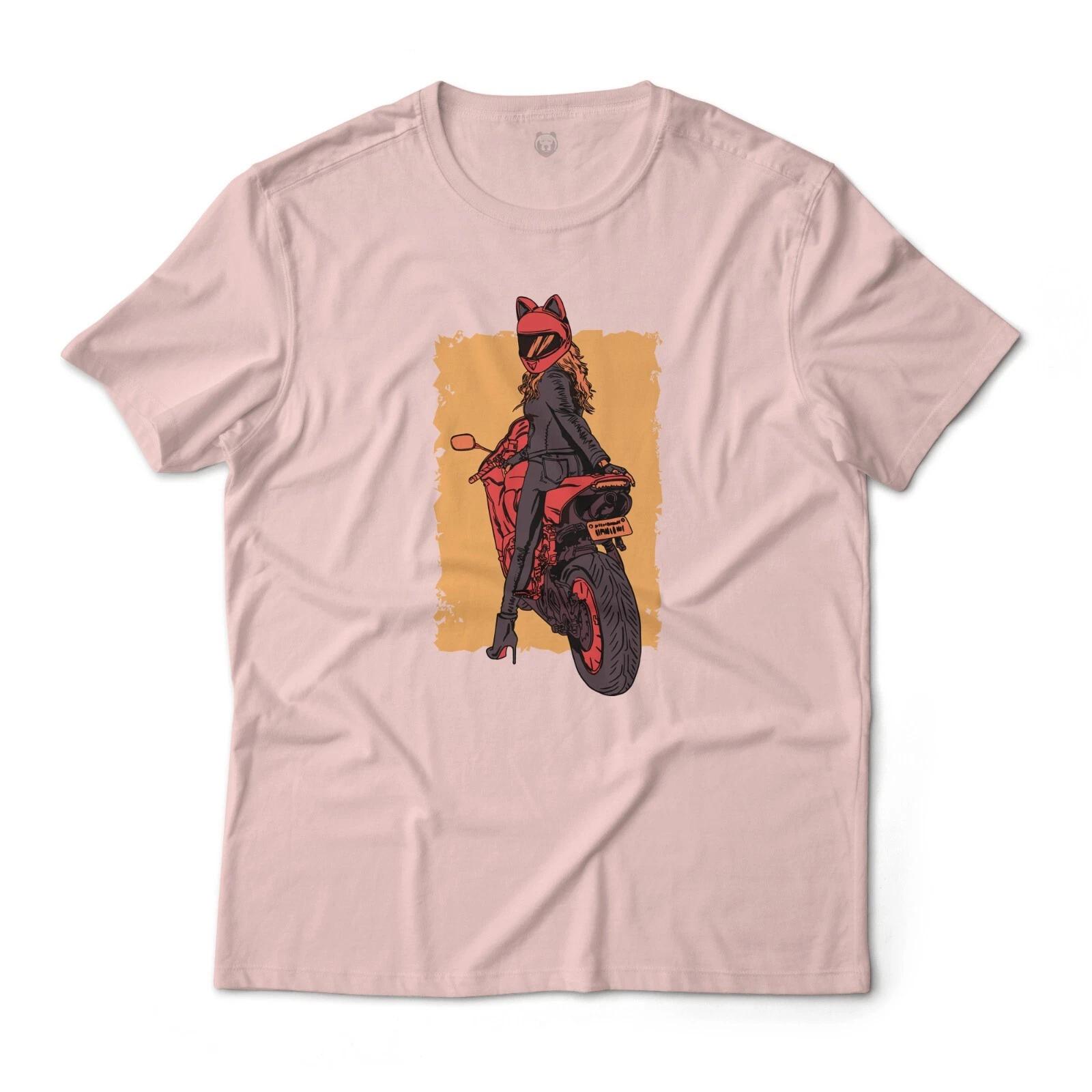 

Biker Girl w/ Cat Ears Helmet Graphic T-T-Shirt Unisex Lightweight Cotton Tee M