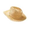 New Hand-woven Straw Hat Women's Hollow Spring and Summer Breathable Women's Couple Hat Sunscreen Western Cowboy Hat