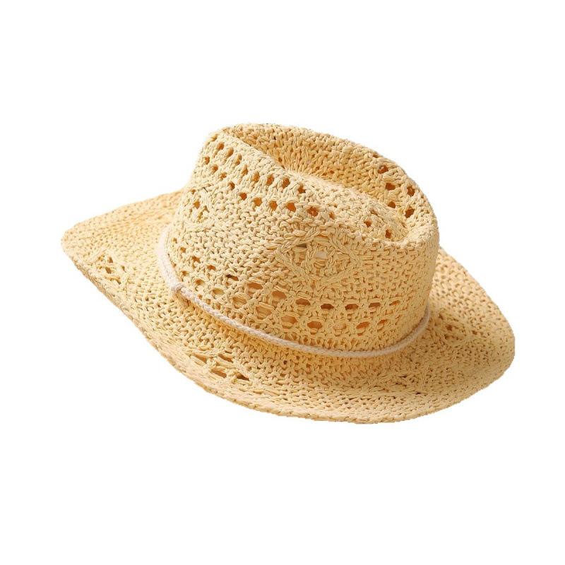 New Hand-woven Straw Hat Women's Hollow Spring and Summer Breathable Women's Couple Hat Sunscreen Western Cowboy Hat