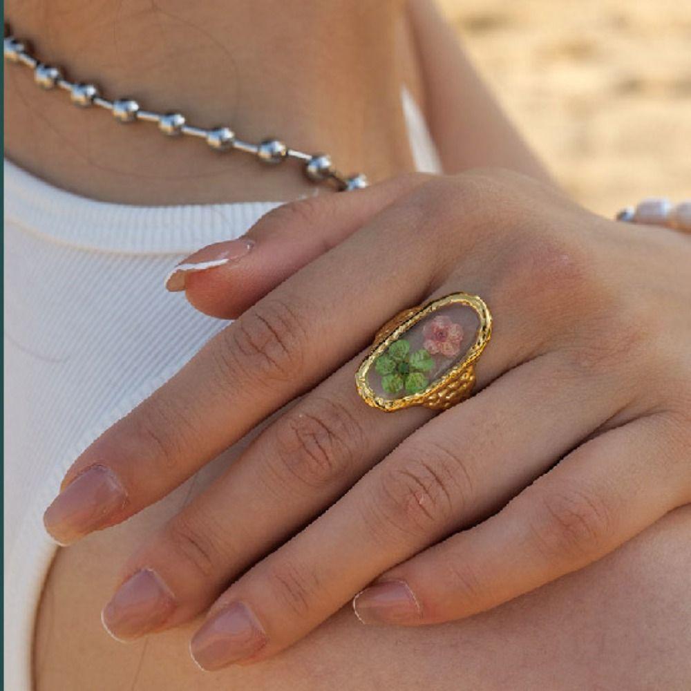 Stainless Steel Eternal Flower Ring Geometric Open Ring Vintage Summer Transparent Ring  Couple