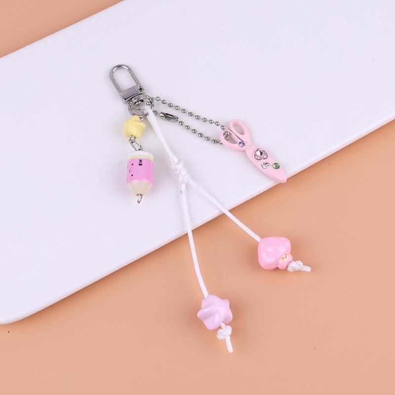 Cute Bag Charm Pendant Keyring Scissors,Pencil Braided Rope Keychain Bag Charm for Backpack Purse Handbag Decoration