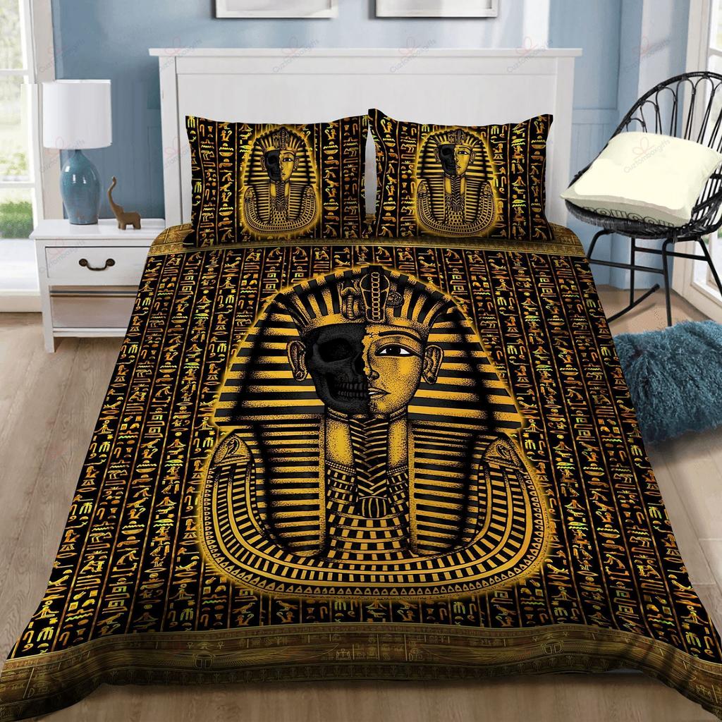 Ancient Egypt Anubis Duvet Cover Set Egyptian Symbol Culture Bedding Sets Vintage Pharaoh Pyramid Boho Tribal Quilt Cover Queen
