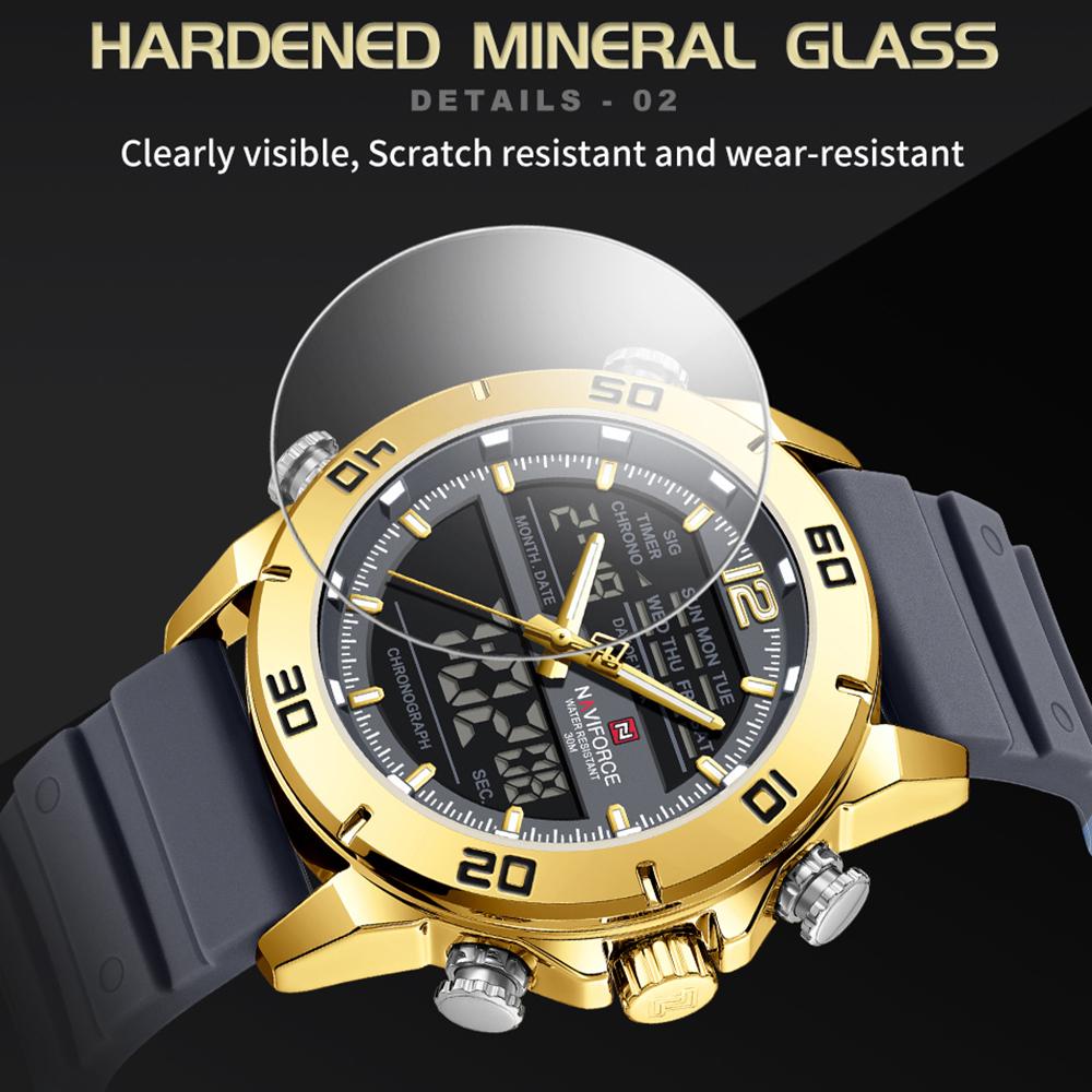 Naviforce Men's Digital Watch Quartz Movement Chronograph Luminous Pointer Silicone Strap Waterproof Men's Multifunctional Outdoor Watch NF9253T