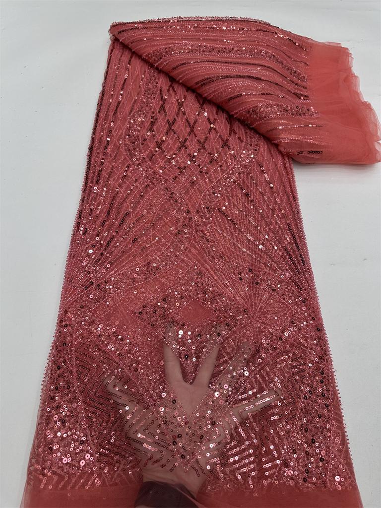 African Sequins Lace Fabric 2026 High Quality Embroidery French Beaded Lace Fabrics Nigerian For Bridal Dress Sewing Material