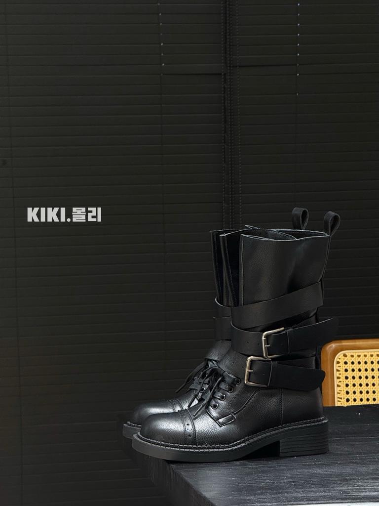 Cowhide Version~ Niche New Platform Knight Boots Leather Buckle Locomotive Boots Retro British Martin Boots Western Boots