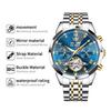 OLEVS 6620 Man Automatic Mechanical Watch Stainless Steel Band Waterproof Luminous Double Calendar Moon Phase Wristwatch for Men