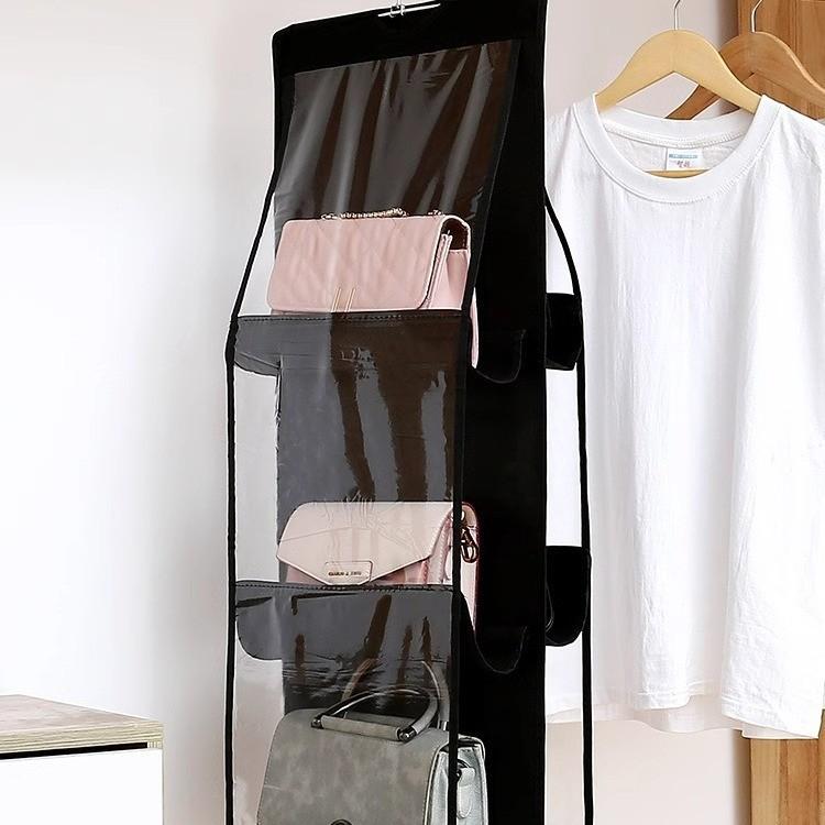 6-Grid Double-Layer Thick Transparent Bag Storage Hanging Bag Wardrobe Dustproof Three-Dimensional Hanging Bag Hanging Bag