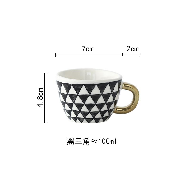 Malý keramický espresso hrnek, americký ručně malovaný geometrický nepravidelný kávový hrnek se zlatou rukojetí, hrnek na mléčný čaj, bytové doplňky