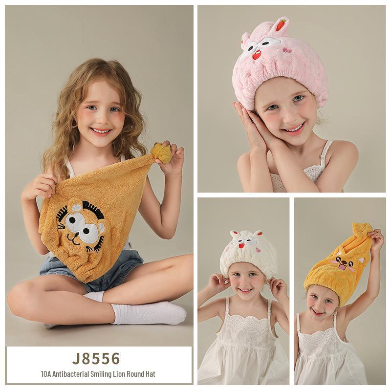 מגבת שיער כובע קורל פליז מצויר לילדים 2025 – רך, עבה, מתייבש במהירות, אביזר אמבטיה הורה-ילד