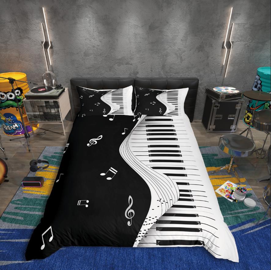 Homewish Black White Piano Duvet Cover Set Pop Music Melody Bedding Set Teen Boy Girl Kid Decor Luxury Bedroom Decor