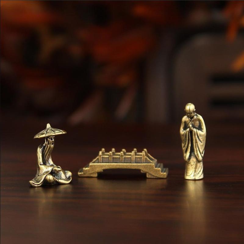 Mässing Fiske Gammal Man Liten Staty Skrivbordsdekorationer Retro Fiskare Mini Figurer Modeller Hemdekorationer Hantverkstillbehör