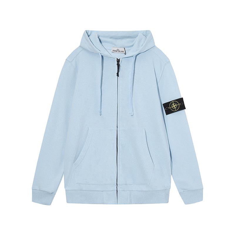 Stone Island Classic Zip Sweatshirt with Sleeve Badge - Unisex Casual Solid Color
