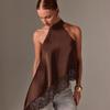 European & American Women's Summer Satin Halter Top with Lace Trim