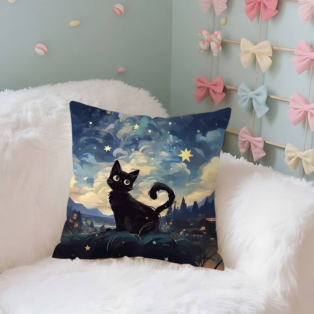 Cute Black Cat Case Plush Fabric Soft Pillowcase Double Sided Print Cushion Cover Household Gifts