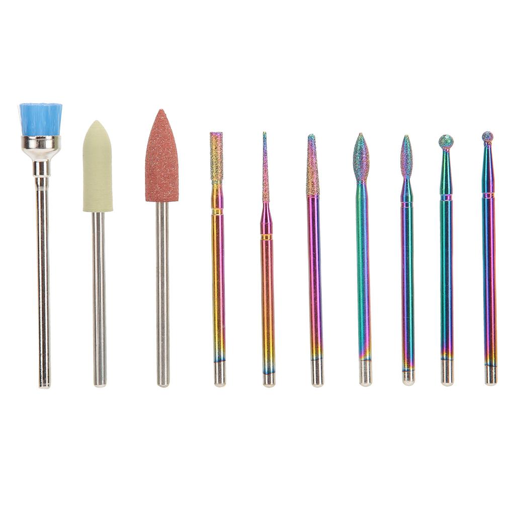 10pcs Tungsten Steel Nail Polishing Grinding Head Nail Drill Bits Dust Brush Set
