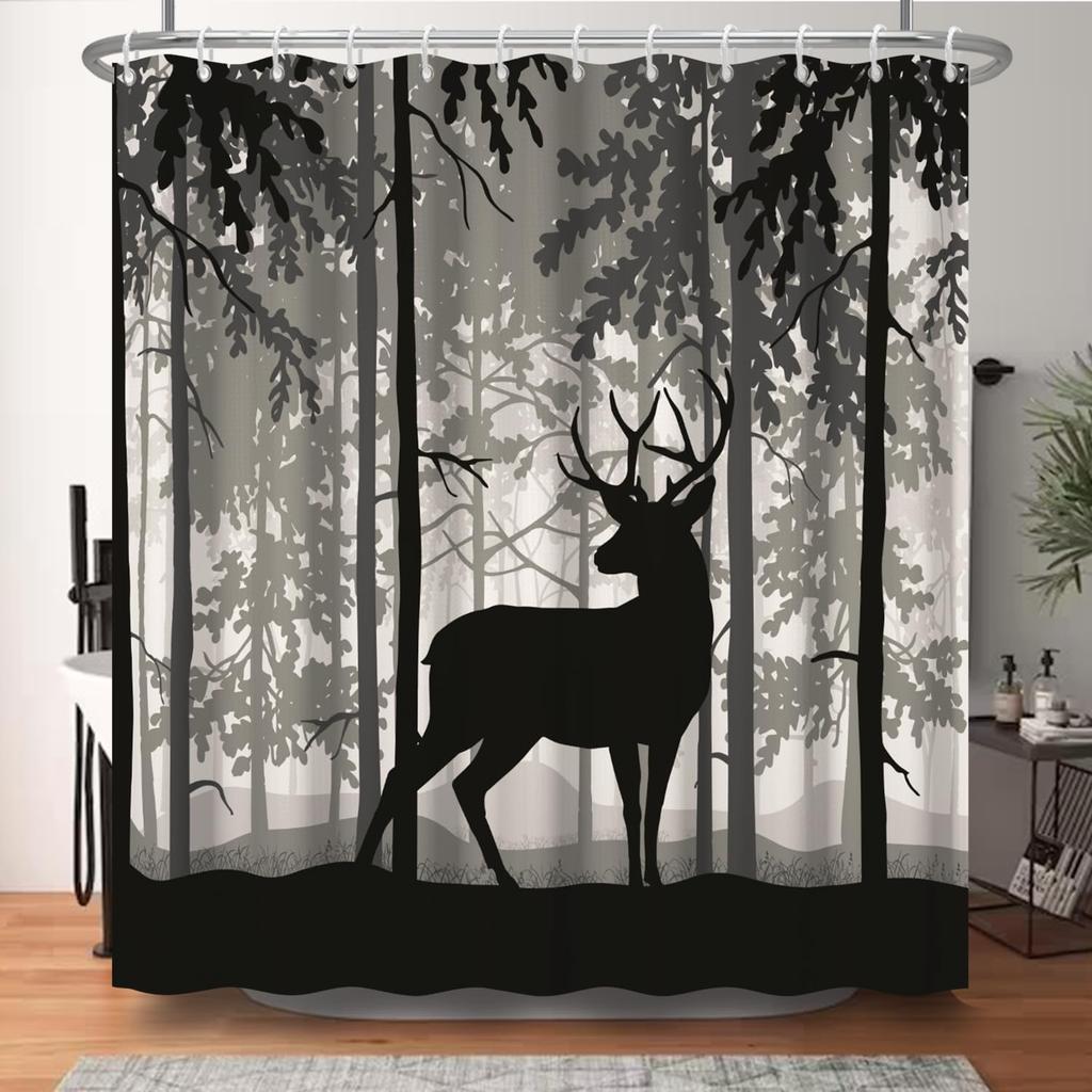 Waterproof Fabric Shower Curtain-Cute Black Cat Animal Print Bathroom Curtain for Kids, Funny Bath Curtain with Hooks Bathroom